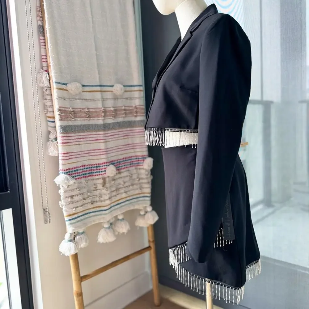 House of Harlow 1960 Black Rhinestone Fringe Blazer Mini Skirt Set Women’s Small - Picture 5 of 15